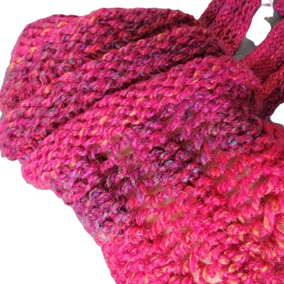 Colorful Pink Scarf Women Winter Accessories Cowl Wrap Crochet Knit Handmade New - Picture 6 of 9